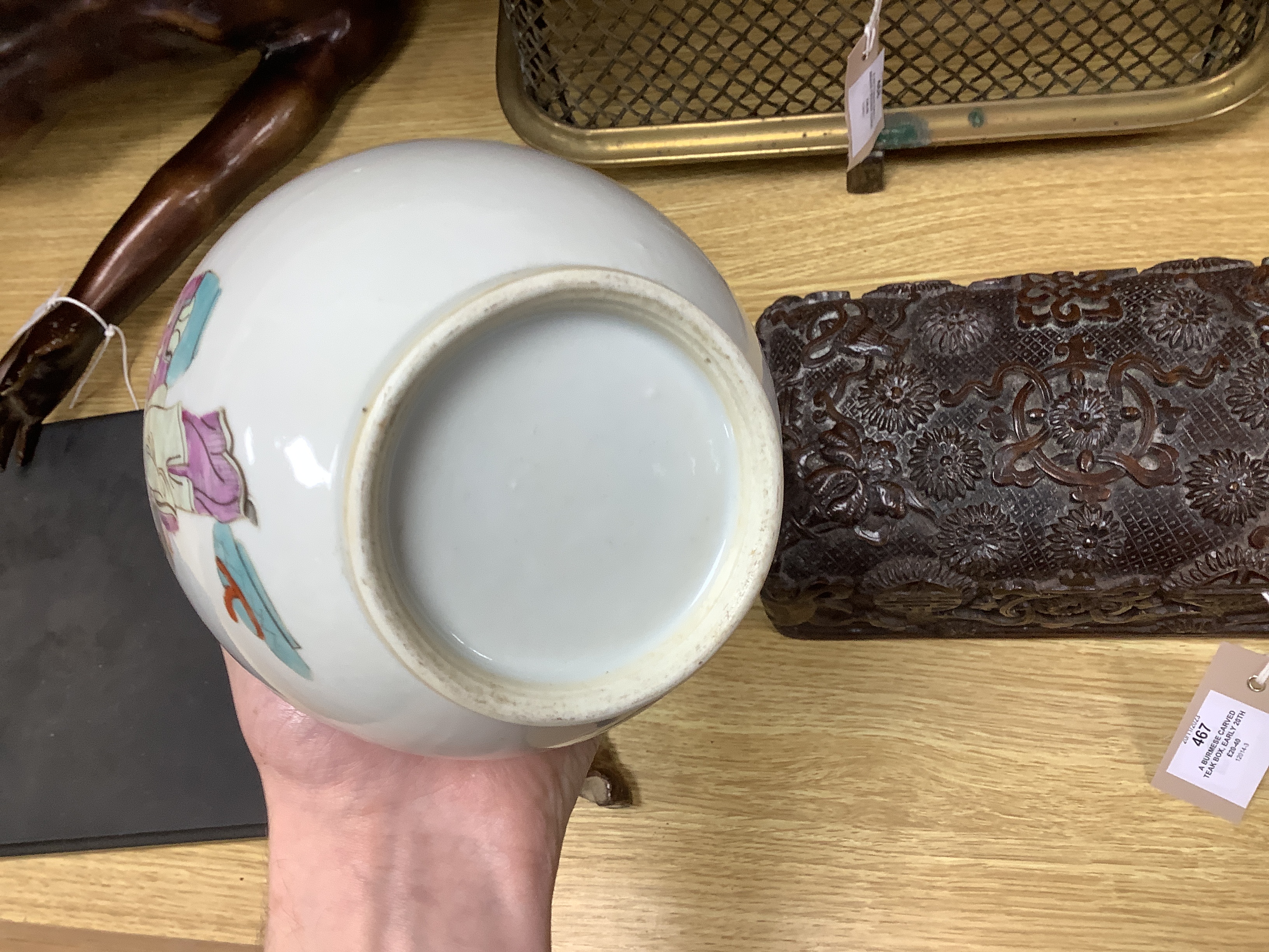 A Chinese famille rose vase, on hardwood stand, 26cm